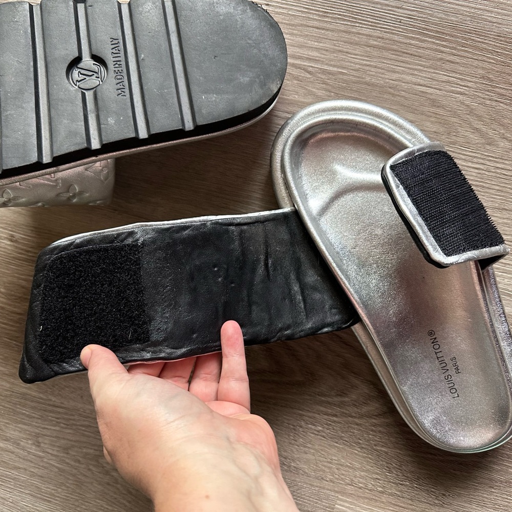 Louis Vuitton Monogram Silver Platform Pillow Slides Sandals Adjustable Size 8.5 - Picture 8 of 9